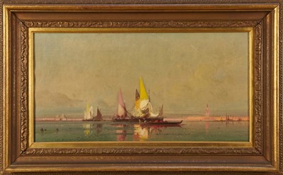 Lot 1173 - Etienne Leroy (1828-1876) oil on canvas - 'Fishing Craft on the Lagoon, Venice', signed, 35cm x 65cm, in gilt frame 
Provenance: Christie's South Kensington, 6th November 1994