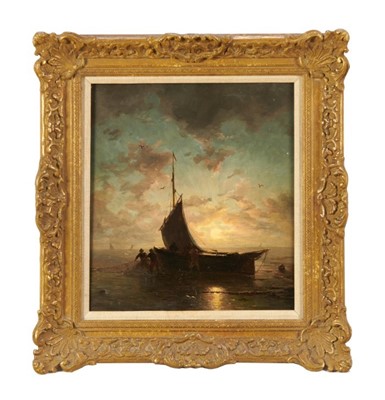 Lot 1174 - Attributed to John Moore of Ipswich (1820-1902) oil on panel - Unloading the catch by Moonlight, apparently unsigned, 31cm x 28cm, in gilt frame  
Provenance: Christie's South Kensington, 6th Novem...