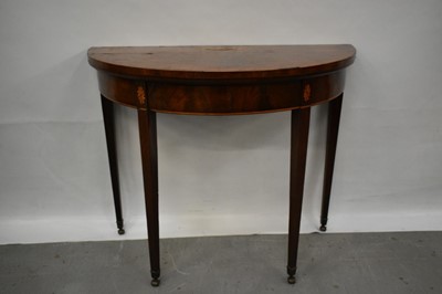 Lot 1468 - George III mahogany and inlaid demi-lune card table