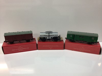 Lot 288 - Hornby Dublo OO gauge rolling stock including Horse Boxes, goods brake vans, ventilated vans, passenger fruit vans, 4 wheel utility vans, high capacity wagons and bogie tanker (25 total)