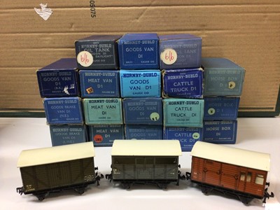 Lot 290 - Hornby Duplo OO gauge D1 type rolling stock including goods, fish & meat vans, cattle trucks, horse boxes and mineral, coal & oil tank wagons (33 total)
