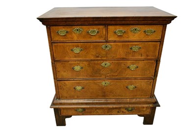 Lot 1455 - Early 18th century walnut and feather banded chest on stand