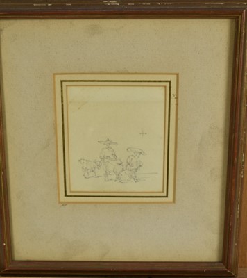 Lot 1207 - George Chinnery (1774-1852) pencil on paper - figures with cattle, 8cm x 9.5cm, mounted in glazed gilt frame