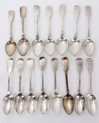 Lot 352 - Collection of  Georgian and later silver Fiddle pattern dessert spoons