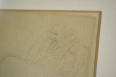 Lot 98 - Thomas Rowlandson (1756-1827), pencil sketch of a seated nobleman, 17.5cm x 18cm, in glazed gilt frame