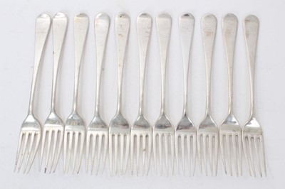 Lot 358 - Collection of eleven George III silver Old English pattern dining forks