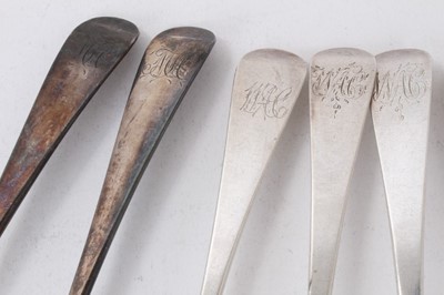 Lot 361 - Collection of ten Georgian and later silver Old English pattern table spoons