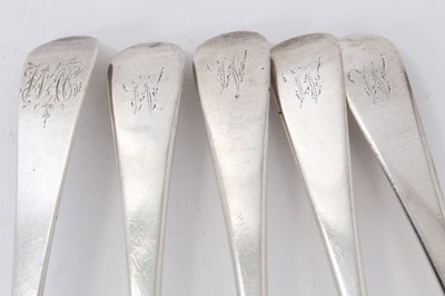 Lot 361 - Collection of ten Georgian and later silver Old English pattern table spoons