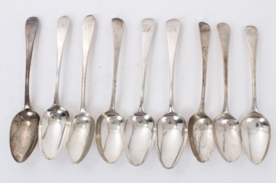 Lot 362 - Collection of nine Georgian and later silver Old English pattern table spoons