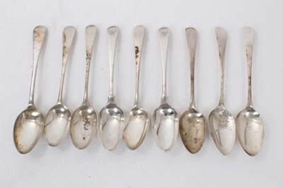 Lot 368 - Collection of nine Georgian and later silver Old English pattern dessert spoons