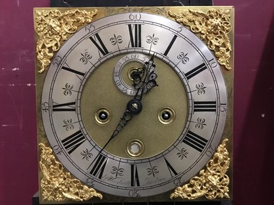 Lot 688 - Fine late-17th century marquetry longcase clock by Joseph Windmills, London with 11" gilt brass and silvered dial with subsidiary seconds and date aperture, latched six pillar movement striking on...