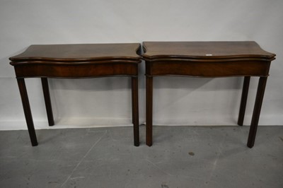 Lot 1400 - Near pair of George III mahogany serpentine card tables