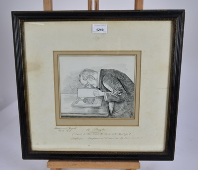 Lot 65 - Sir Francis Carruthers Gould (1844-1925) pen and ink illustration - A Puzzler, from page 3 of the Westminster Gazette, November 10th 1909, monogrammed, inscribed to mount, image 18cm x 21cm, in gla...
