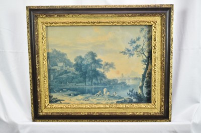 Lot 1220 - Felix M. Ferdinand Storelli (Italian, 1778-1854) watercolour - Arcadian Landscape, signed beneath mount, 22cm x 29cm, in gilt and wooden frame 
Provenance: Charles Plante Fine Art, Washington