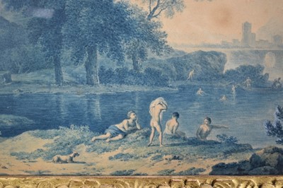 Lot 1220 - Felix M. Ferdinand Storelli (Italian, 1778-1854) watercolour - Arcadian Landscape, signed beneath mount, 22cm x 29cm, in gilt and wooden frame 
Provenance: Charles Plante Fine Art, Washington