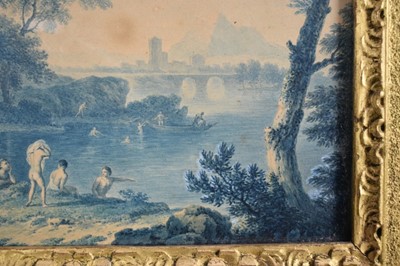 Lot 1220 - Felix M. Ferdinand Storelli (Italian, 1778-1854) watercolour - Arcadian Landscape, signed beneath mount, 22cm x 29cm, in gilt and wooden frame 
Provenance: Charles Plante Fine Art, Washington