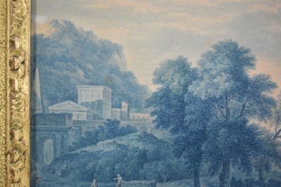 Lot 1220 - Felix M. Ferdinand Storelli (Italian, 1778-1854) watercolour - Arcadian Landscape, signed beneath mount, 22cm x 29cm, in gilt and wooden frame 
Provenance: Charles Plante Fine Art, Washington