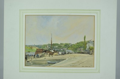 Lot 72 - Jules Lessore (French, 1849-1892) watercolour - French Harbour, signed and dated '73, 20cm x 27cm, mounted