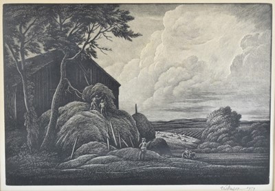 Lot 1223 - Thomas Willoughby Nason (American, 1889-1971) signed wood engraving - Harvest, dated 1957, 22cm x 31cm, in glazed frame