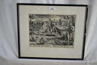 Lot 94 - Philips Galle (1537-1612) pair of engravings after Stradanus - Hunting scenes, 22cm x 27cm, in glazed frames