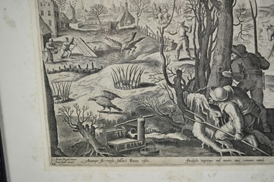 Lot 94 - Philips Galle (1537-1612) pair of engravings after Stradanus - Hunting scenes, 22cm x 27cm, in glazed frames