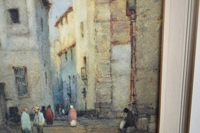 Lot 215 - Albert Moulon Foweraker (1873-1942) watercolour - Afterglow, a street in Granada, signed, titled verso, 25cm x 17.5cm, in glazed gilt frame