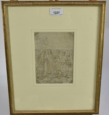 Lot 95 - Louis Haghe (1806-1885) pencil and wash drawing - Loaves and Fishes, initialled, 17cm x 12cm, in glazed gilt frame