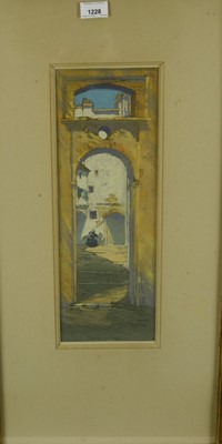 Lot 1228 - Campbell Mackie (1886-1952) pastel - figures through an arch, signed, 42cm x 15cm, in glazed gilt frame