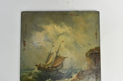 Lot 1207 - John Moore of Ipswich (1820-1902), oil on mahogany panel, marine scene, signed, 17.5cm x 14.5cm, unframed
