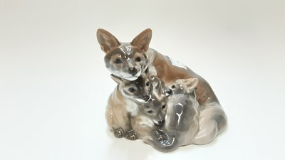 Lot 1113 - Royal Copenhagen porcelain model of a Fox Vixen with cubs, number 1788, 10.5cm high