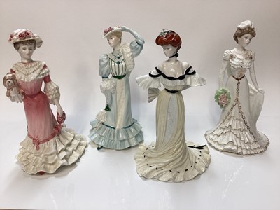 Lot 1126 - Four Coalport limited edition Golden Age figures - Georgina, Beatrice at the garden party, Alexandra at the Ball and Charlotte A Royal Debut, together with three Coalport limited edition Femmes Fat...