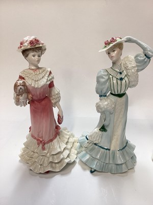 Lot 1126 - Four Coalport limited edition Golden Age figures - Georgina, Beatrice at the garden party, Alexandra at the Ball and Charlotte A Royal Debut, together with three Coalport limited edition Femmes Fat...