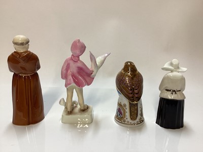 Lot 1143 - Royal Worcester figure - Peace, modelled by F.G Doughty, together with three Royal Worcester candle snuffers (4)