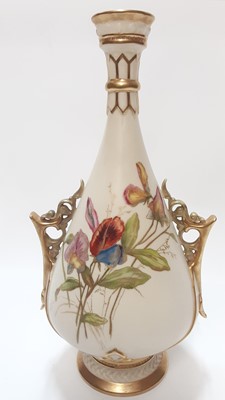 Lot 1165 - Royal Worcester vase with gilt handles and floral decoration, 26.5cm high