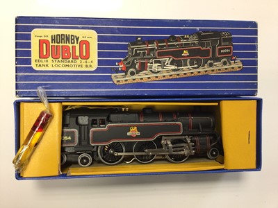 Lot 98 - Hornby Duplo 3 rail BR lined green Early Emblem 4-6-0 EDL12 "Duchess of Montrose" tender locomotive 46232, boxed and BR black 2-6-4 EDL18 Standard Tank locomotive 80054, boxed (2)