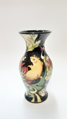 Lot 1174 - Moorcroft pottery vase decorated with three mice amongst foliage, signed E. Bossons, dated 2008, 19.5cm high, boxed