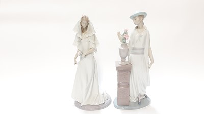 Lot 1183 - Lladro porcelain figure - Bridal Portrait, 1991-1995, numbered 5742, 33.5cm high, together with another Lladro lady, 35cm high (2)