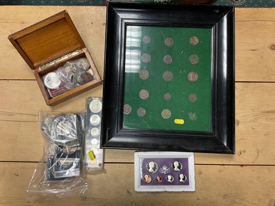 Lot 211 - World - Mixed coinage to include a framed collection of Medieval AE Jetton's, Canada silver Dollars, U.S. Morgan Dollar 1921, Australia six coin proof set 1971 and other issues (Qty)