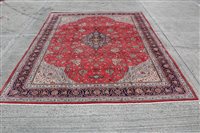 Lot 1221 - Sarough Carspet, red field with broad cream...
