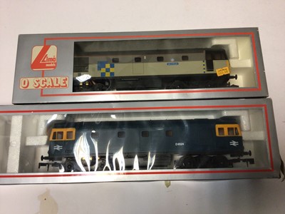 Lot 317 - Lima O gauge BR Class 33 diesel locomotive 'Isle of Grain' 33050, boxed 216582A3, BR blue Class 33 diesel locomotive D6524, boxed 216577, three Network SouthEast corridor coaches, boxed 316621E and...