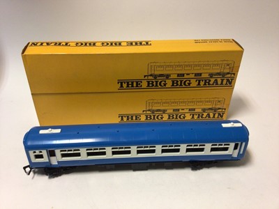 Lot 320 - Rovex Triang Big Big Train O gauge yellow with red cabs Express locomotive 3D95, boxed RV256A, two passenger coaches with opening doors, boxed RV257 and open wagon, boxed RV258 (4)