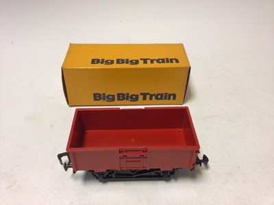 Lot 320 - Rovex Triang Big Big Train O gauge yellow with red cabs Express locomotive 3D95, boxed RV256A, two passenger coaches with opening doors, boxed RV257 and open wagon, boxed RV258 (4)