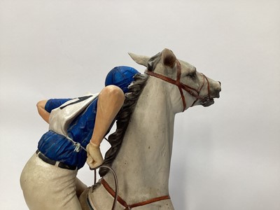 Lot 1192 - Large Sherratt and Simpson model of a jockey on a rearing horse, on plinth base, dated 89 and numbered 127, 49.5cm high