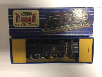 Lot 100 - Hornby Duplo 3 rail BR black Early Emblem 2-6-4 EDL18 Tank locomotive 80054 (x2) and 0-6-2 EDL17 tank locomotive, all boxed (3)