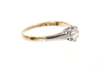 Lot 473 - Diamond single stone ring with an old cut diamond estimated to weigh approximately 0.50cts in platinum setting on 18ct yellow gold shank