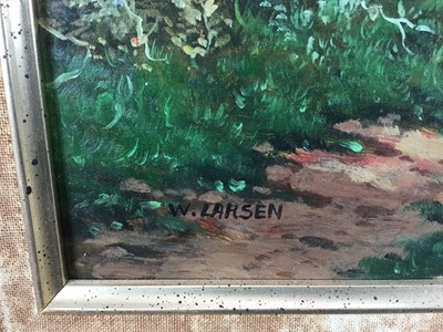 Lot 118 - Twentieth century oil on panel - fox hunting scene, signed W. Larsen, 39.5 x 49.5cm, framed