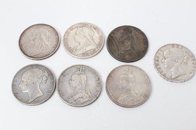 Lot 3 - G.B. - Mixed silver Victorian Crowns to include YH 1845, 1847, JH 1887 x 2, 1888, OH 1893 & 1897 (N.B. Mixed grades VG-VF) (7 coins)
