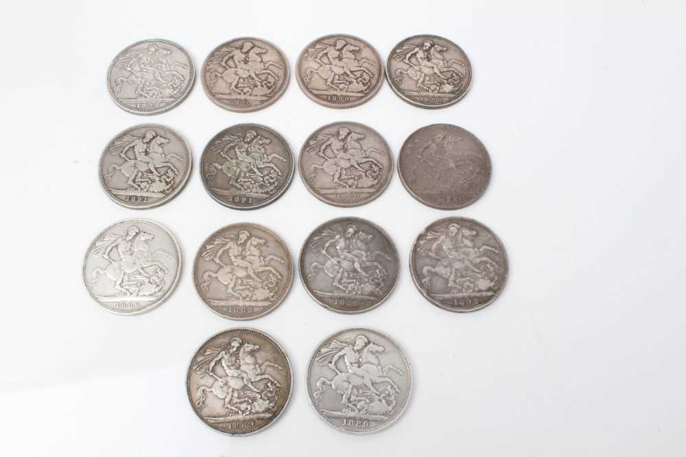 Lot 4 - G.B. - Mixed silver Victoria JH Crowns to include 1889 x 7, 1890 x 2, 1891 x 2 & 1892 x 3 (N.B. Mixed grades VG-AVF) (14 coins)