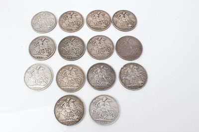 Lot 4 - G.B. - Mixed silver Victoria JH Crowns to include 1889 x 7, 1890 x 2, 1891 x 2 & 1892 x 3 (N.B. Mixed grades VG-AVF) (14 coins)