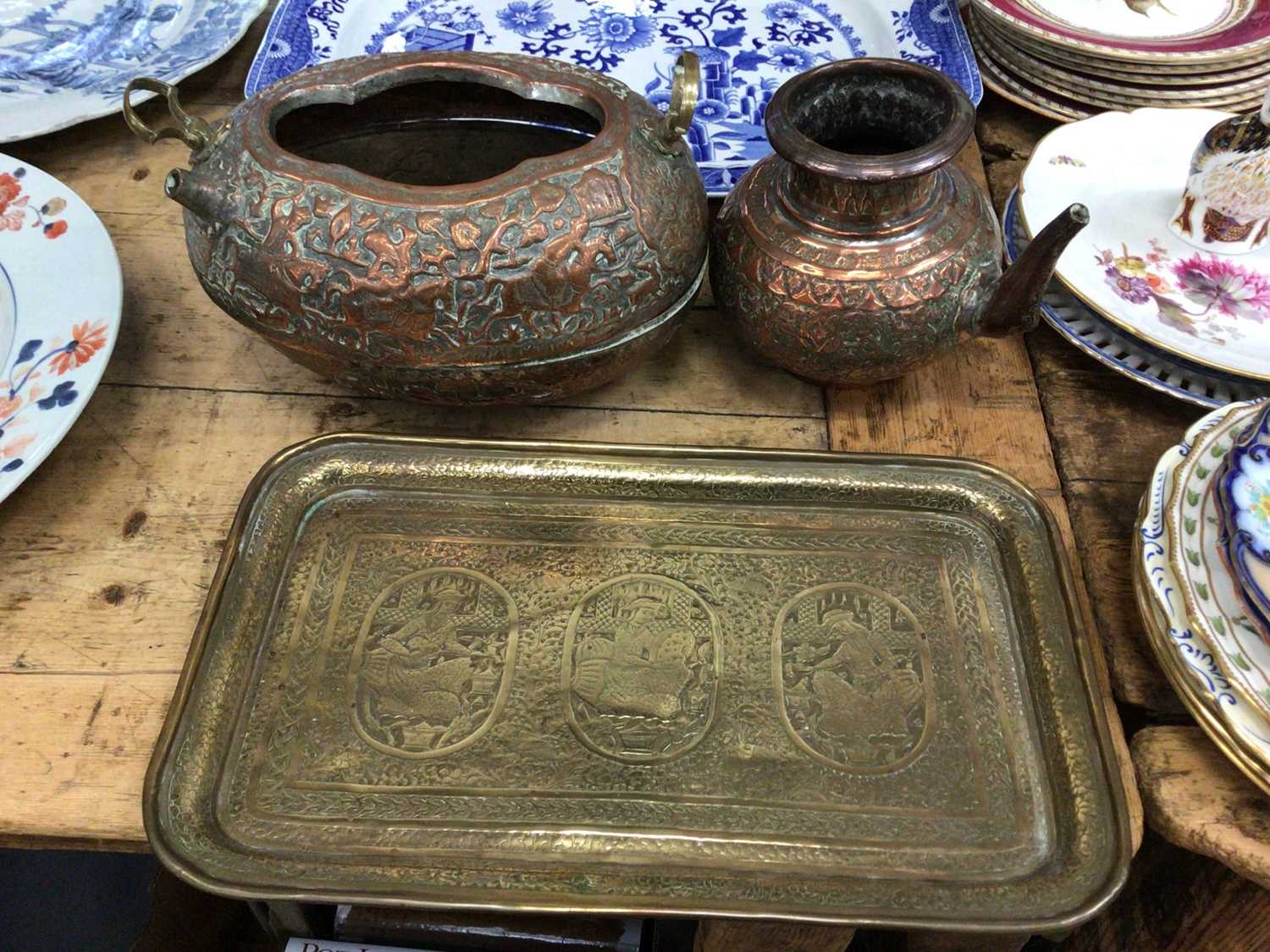 Lot 22 - Three pieces of Middle Eastern relief decorated metal wares